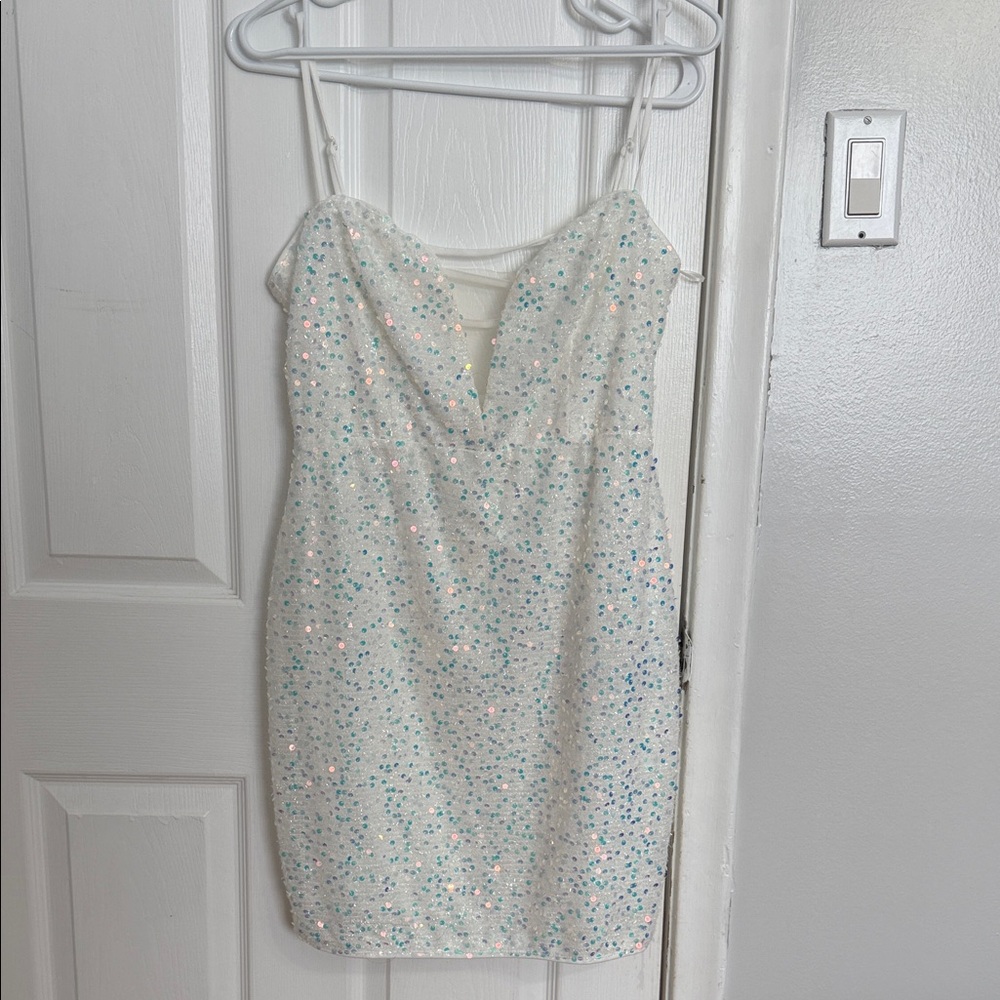 SHEIN White Sequin Mini Dress